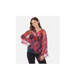 Johnny Was Blouse Top Womens Extra Large Sheer Floral Button‎ Up Boho FairyCore
